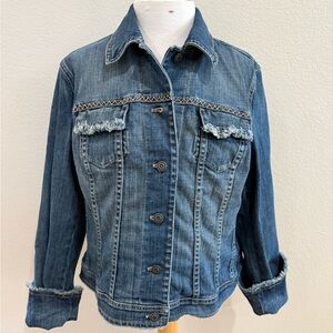 Talbots Women's Denim Blazer Jacket Blue Dark Wash Button Front Pocket